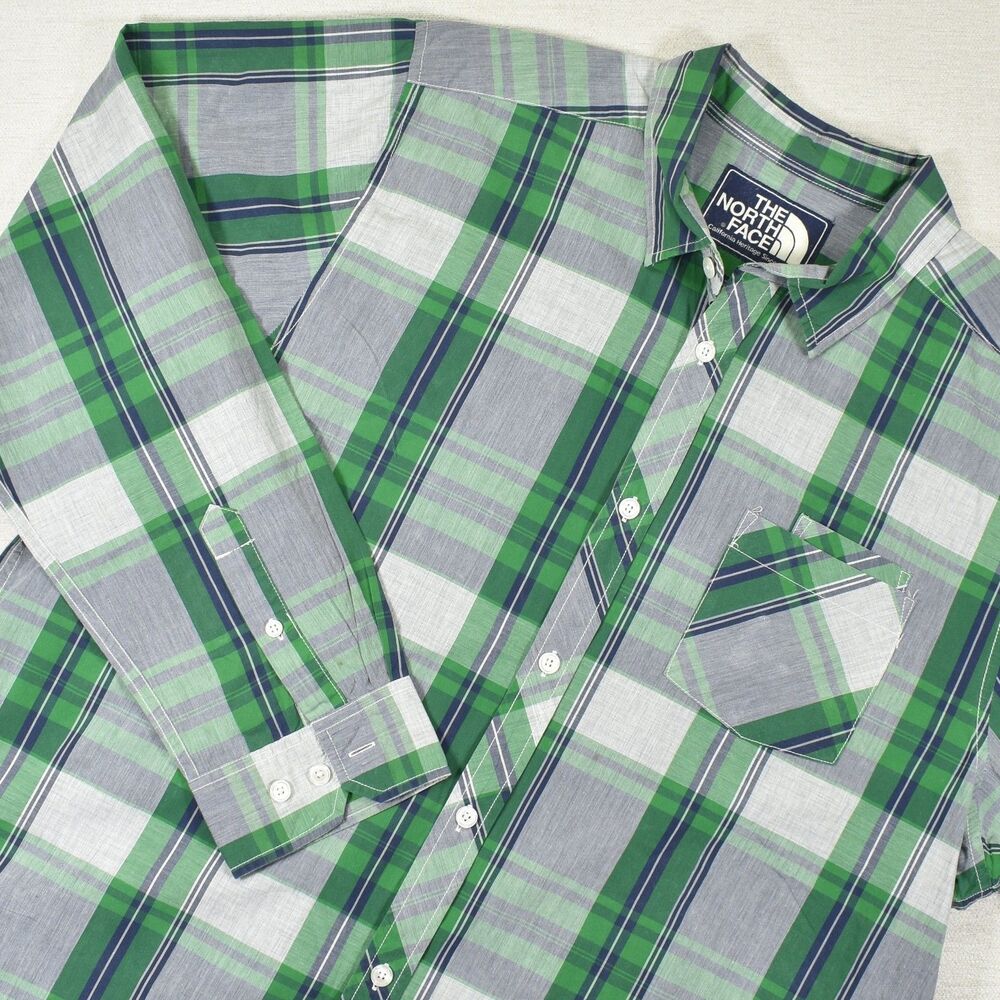 Vintage The North Face Plaid Long Sleeve Button Down Shirt Mens XL Green